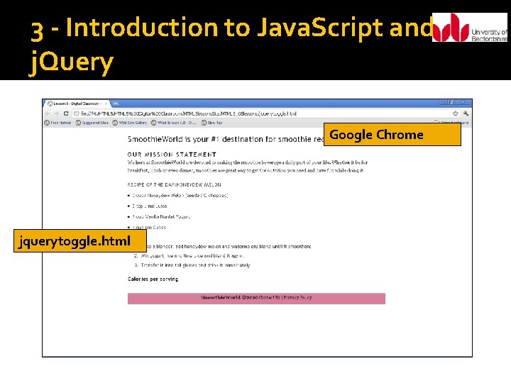 3 - Introduction to Java. Script and j. Query Google Chrome jquerytoggle. html 