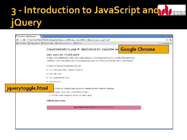 3 - Introduction to Java. Script and j. Query Google Chrome jquerytoggle. html 