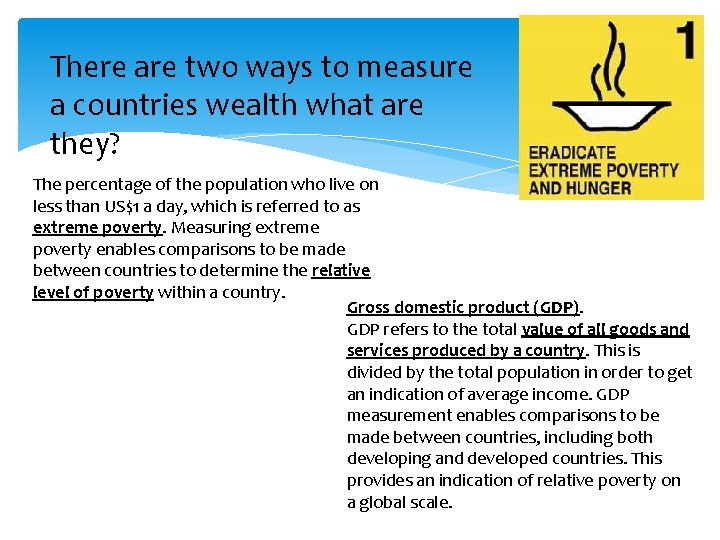 There are two ways to measure a countries wealth what are they? The percentage