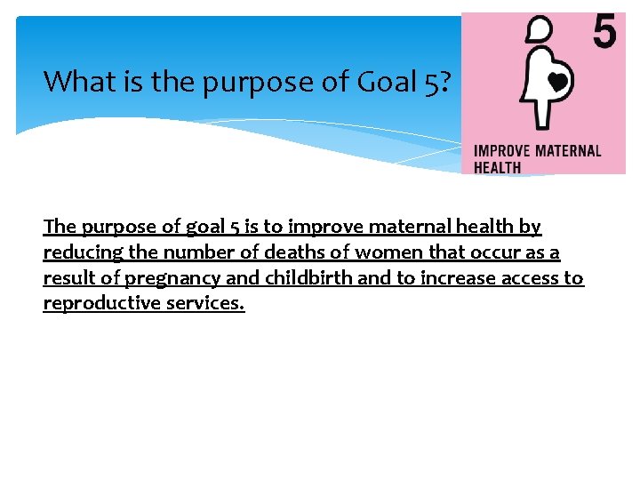 What is the purpose of Goal 5? The purpose of goal 5 is to