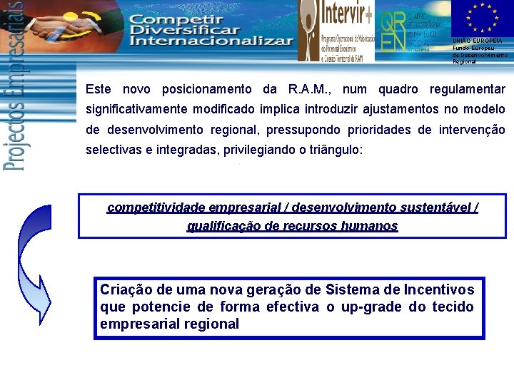 UNIÃO EUROPEIA Fundo Europeu de Desenvolvimento Regional Este novo posicionamento da R. A. M.