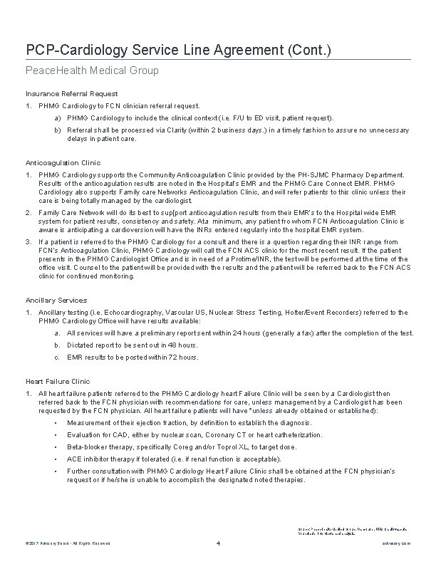 PCP-Cardiology Service Line Agreement (Cont. ) Peace. Health Medical Group Insurance Referral Request 1.