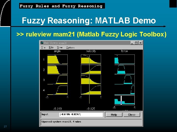 Fuzzy Rules and Fuzzy Reasoning: MATLAB Demo >> ruleview mam 21 (Matlab Fuzzy Logic