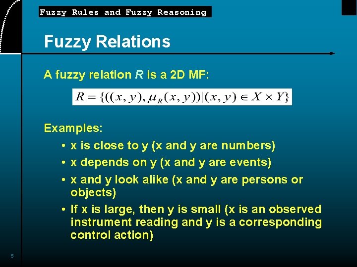 Fuzzy Rules and Fuzzy Reasoning Fuzzy Relations A fuzzy relation R is a 2