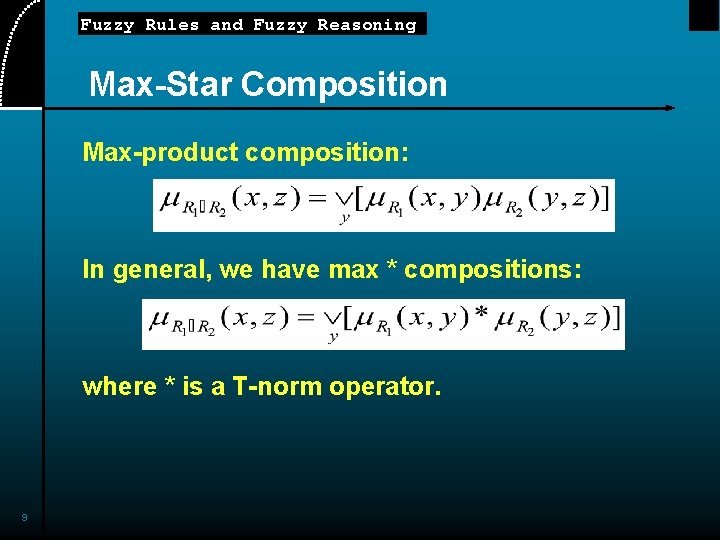 Fuzzy Rules and Fuzzy Reasoning Max-Star Composition Max-product composition: In general, we have max