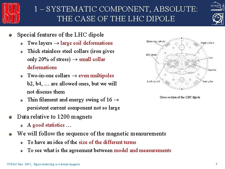1 – SYSTEMATIC COMPONENT, ABSOLUTE: THE CASE OF THE LHC DIPOLE Special features of 1 – SYSTEMATIC COMPONENT, ABSOLUTE: THE CASE OF THE LHC DIPOLE Special features of