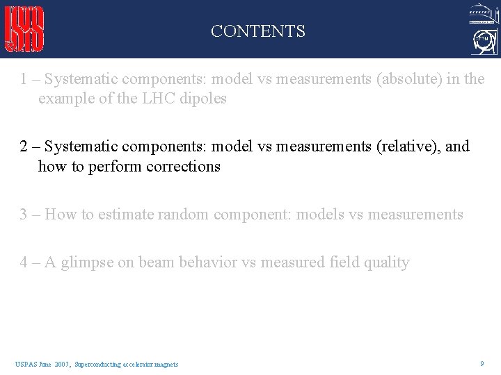 CONTENTS 1 – Systematic components: model vs measurements (absolute) in the example of the CONTENTS 1 – Systematic components: model vs measurements (absolute) in the example of the
