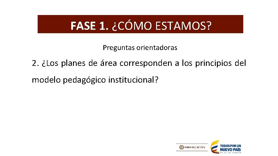 FASE 1. ¿CÓMO ESTAMOS? Preguntas orientadoras 2. ¿Los planes de área corresponden a los