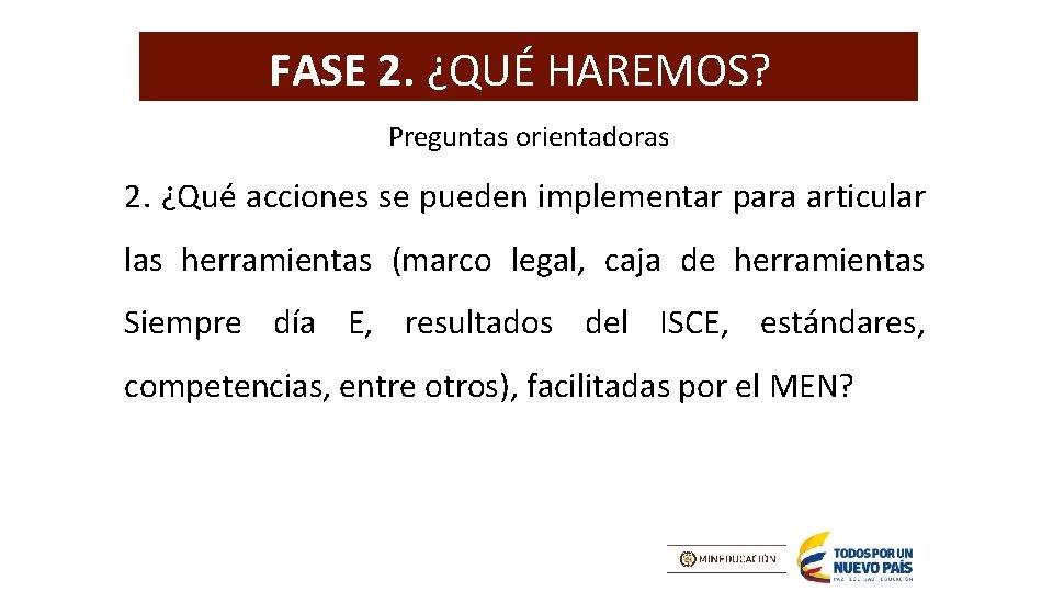 FASE 2. ¿QUÉ HAREMOS? Preguntas orientadoras 2. ¿Qué acciones se pueden implementar para articular