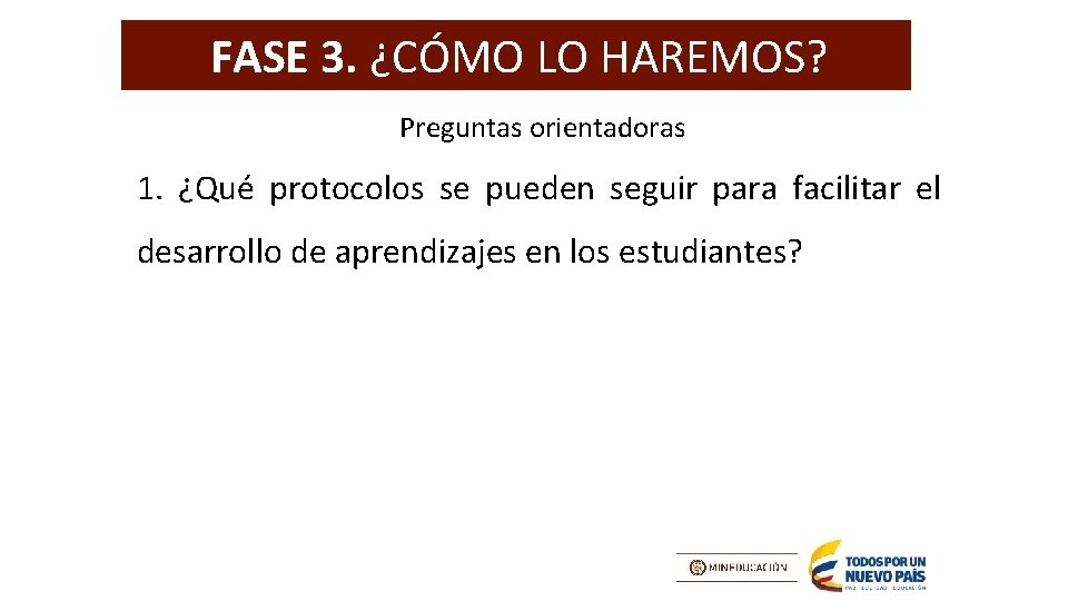 FASE 3. ¿CÓMO LO HAREMOS? Preguntas orientadoras 1. ¿Qué protocolos se pueden seguir para