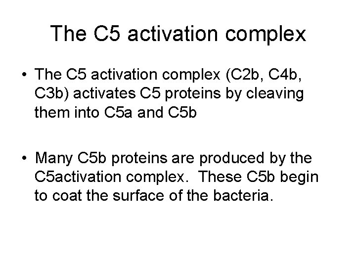 The C 5 activation complex • The C 5 activation complex (C 2 b,