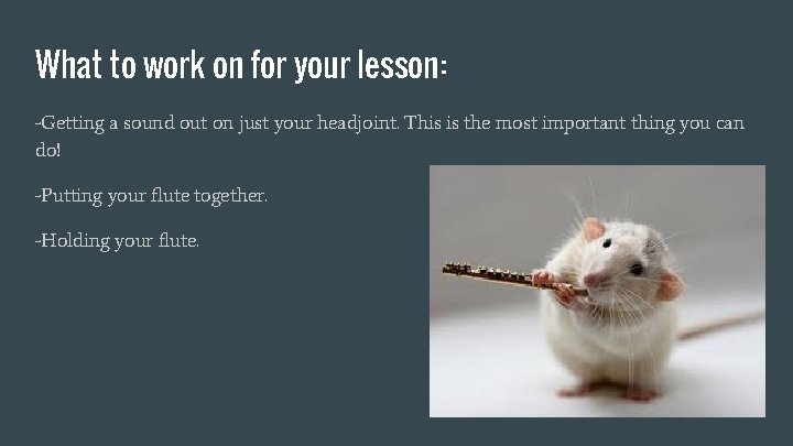 What to work on for your lesson: -Getting a sound out on just your