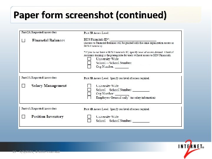 Paper form screenshot (continued) 19 – 9/3/2021, © 2009 Internet 2 