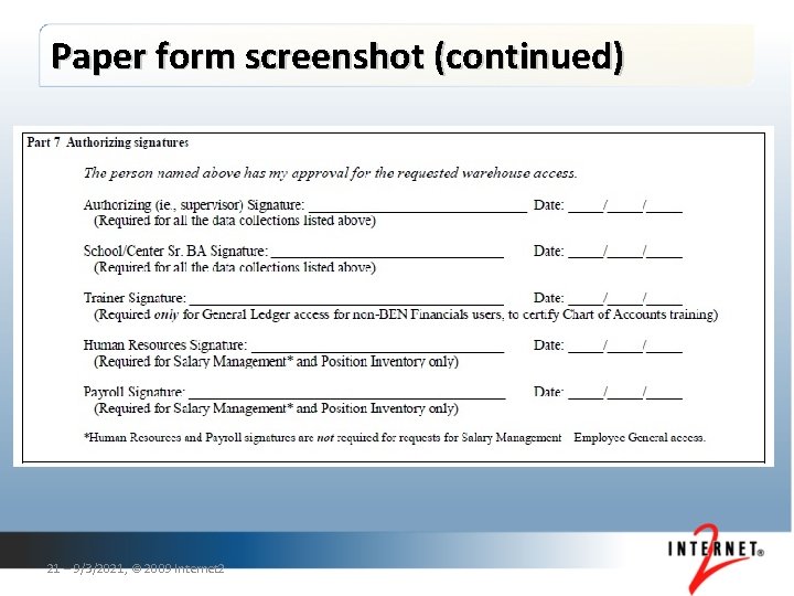 Paper form screenshot (continued) 21 – 9/3/2021, © 2009 Internet 2 