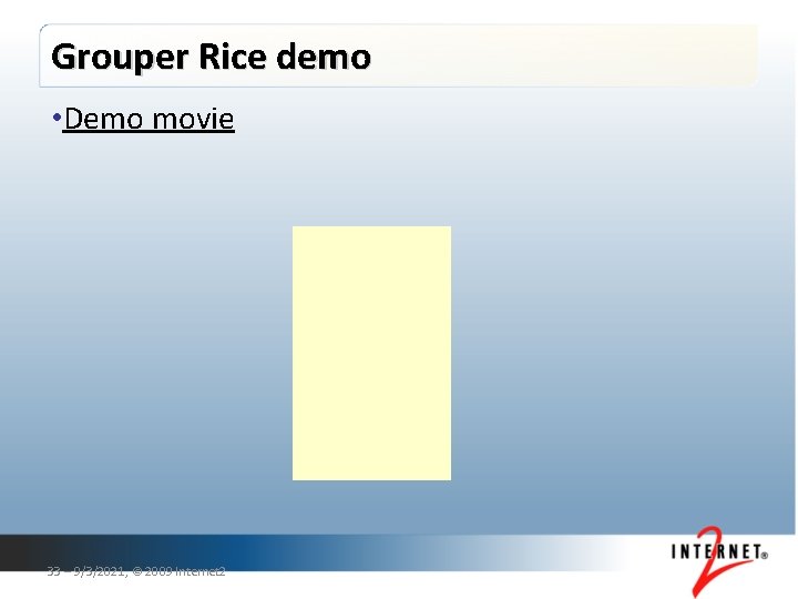 Grouper Rice demo • Demo movie 33 – 9/3/2021, © 2009 Internet 2 