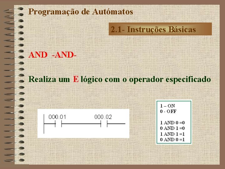 Programação de Autómatos 2. 1 - Instruções Básicas AND -ANDRealiza um E lógico com