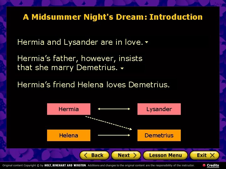 A Midsummer Night's Dream: Introduction Hermia and Lysander are in love. Hermia’s father, however,