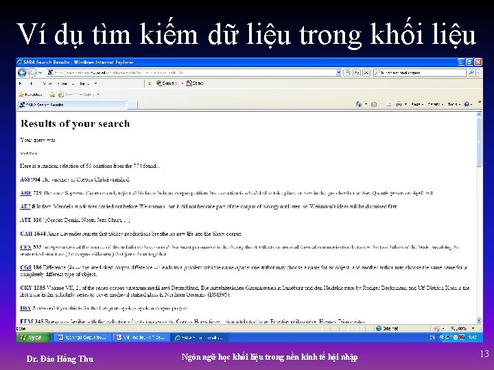 Ví dụ tìm kiếm dữ liệu trong khối liệu Dr. Đào Hồng Thu Ngôn