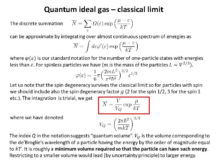 Quantum ideal gas – classical limit 