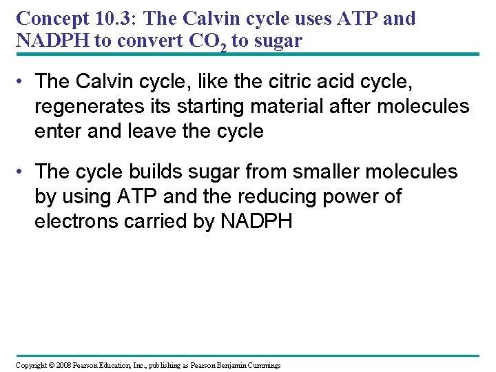 Concept 10. 3: The Calvin cycle uses ATP and NADPH to convert CO 2 Concept 10. 3: The Calvin cycle uses ATP and NADPH to convert CO 2