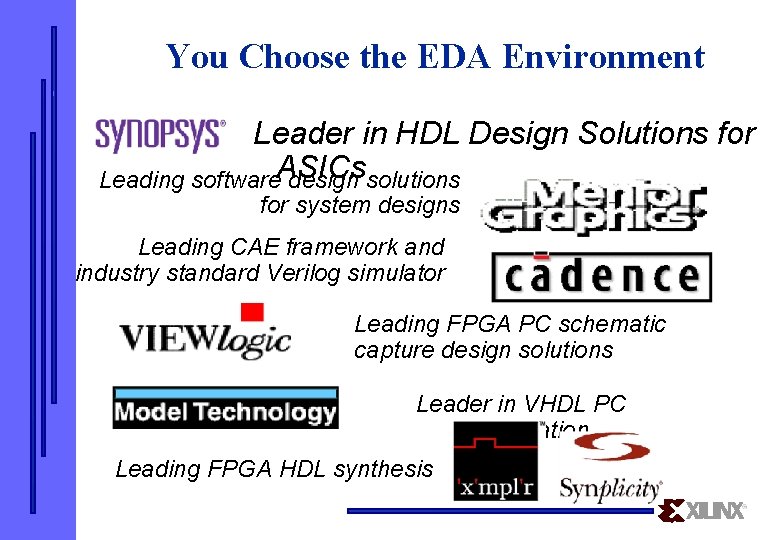 You Choose the EDA Environment Leader in HDL Design Solutions for Leading software. ASICs