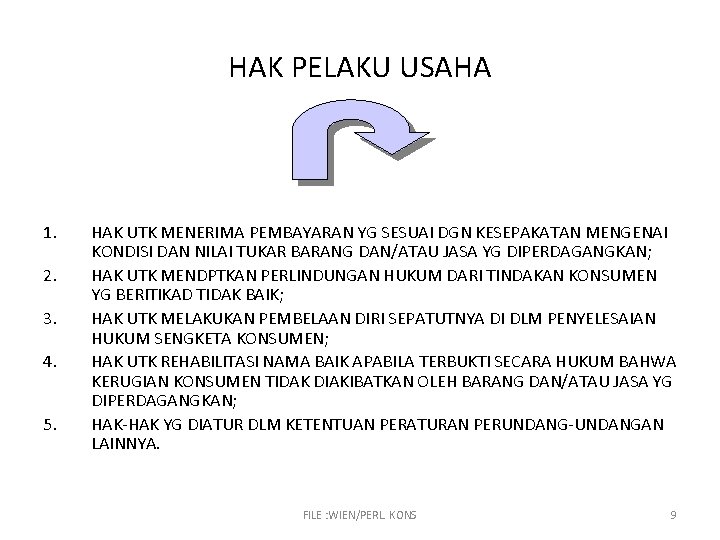 HAK PELAKU USAHA 1. 2. 3. 4. 5. HAK UTK MENERIMA PEMBAYARAN YG SESUAI