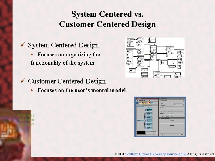 System Centered vs. Customer Centered Design ü System Centered Design • Focuses on organizing