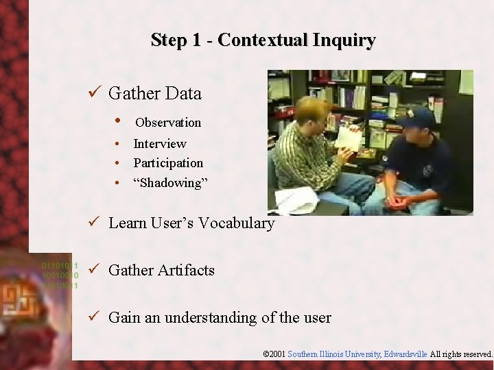 Step 1 - Contextual Inquiry ü Gather Data • Observation • Interview • Participation