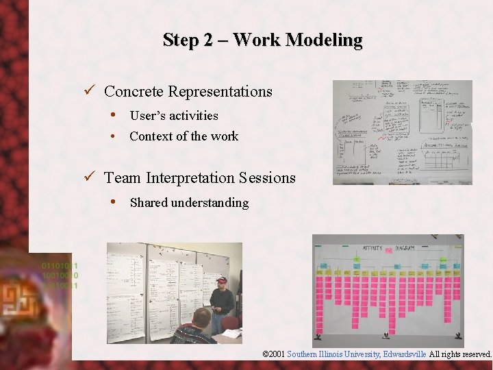 Step 2 – Work Modeling ü Concrete Representations • User’s activities • Context of