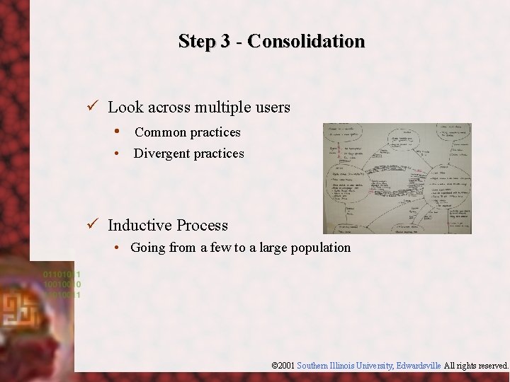 Step 3 - Consolidation ü Look across multiple users • Common practices • Divergent