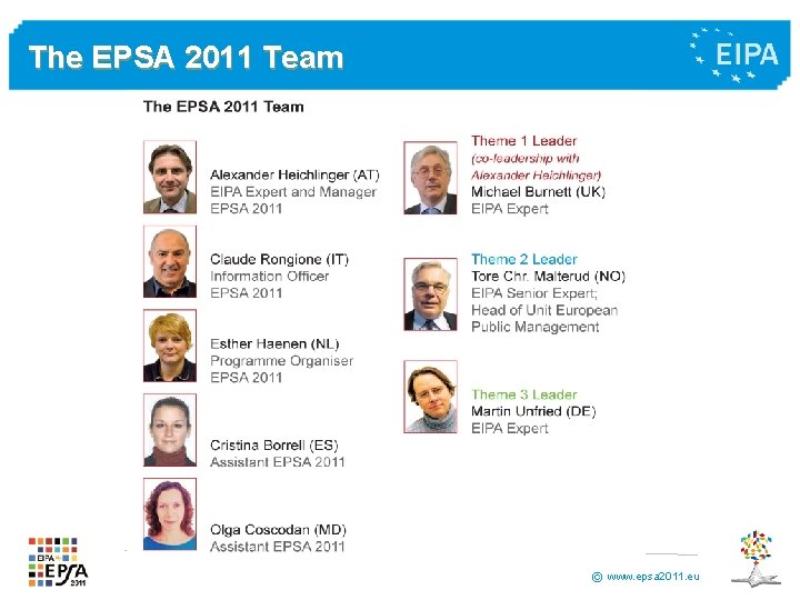 The EPSA 2011 Team © www. epsa 2011. eu 