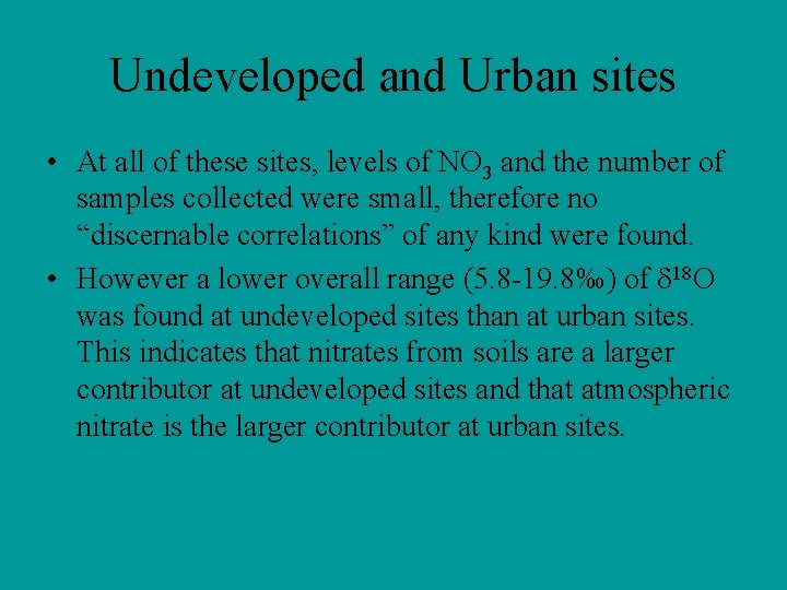 Undeveloped and Urban sites • At all of these sites, levels of NO 3