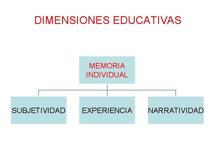 DIMENSIONES EDUCATIVAS MEMORIA INDIVIDUAL SUBJETIVIDAD EXPERIENCIA NARRATIVIDAD 