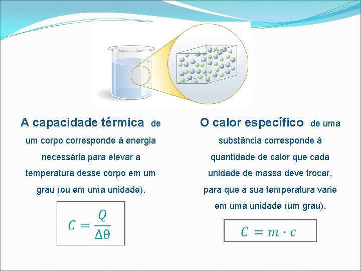 A capacidade térmica de O calor específico de uma um corpo corresponde à energia