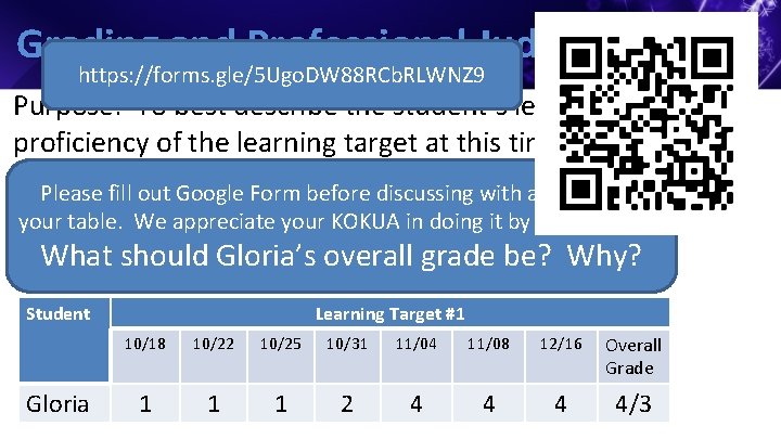 Grading and Professional Judgement: https: //forms. gle/5 Ugo. DW 88 RCb. RLWNZ 9 Purpose: