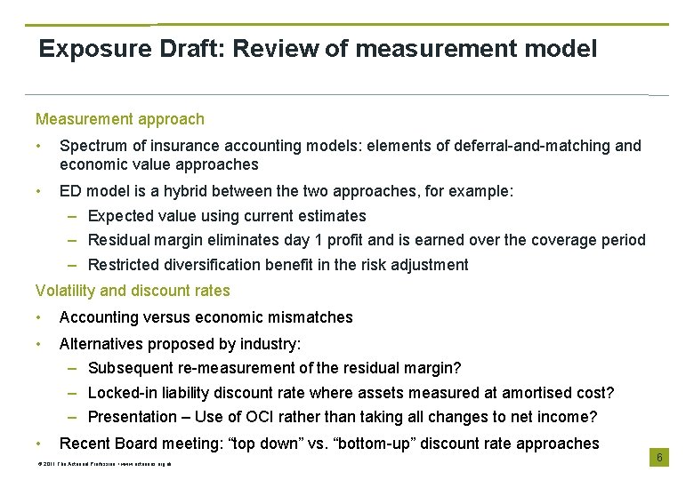 Exposure Draft: Review of measurement model Measurement approach • Spectrum of insurance accounting models: