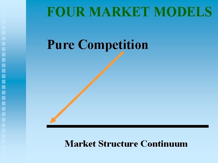 FOUR MARKET MODELS Pure Competition Market Structure Continuum 