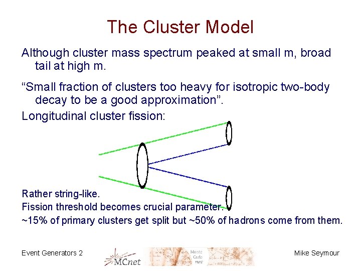 The Cluster Model Although cluster mass spectrum peaked at small m, broad tail at