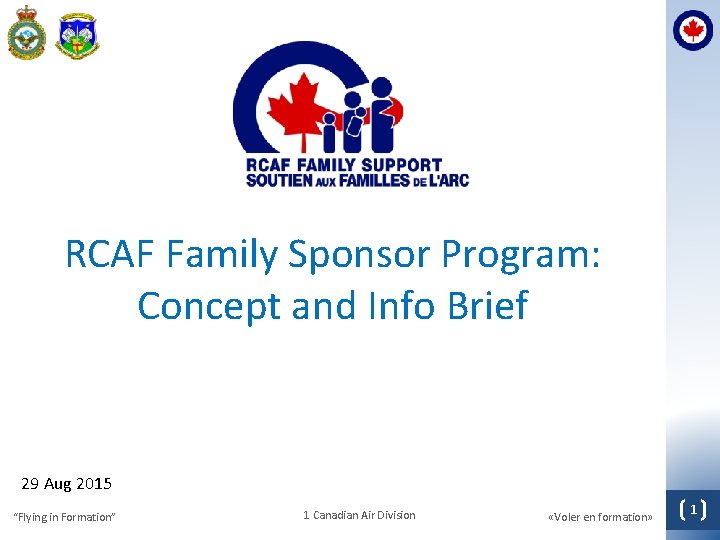 RCAF Family Sponsor Program: Concept and Info Brief 29 Aug 2015 “Flying in Formation”