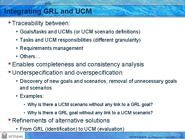 Basics Transformations UC GRL RM Traversal Performance Testing BPM AOM Reverse E. Tool MM