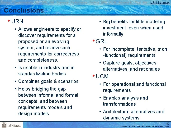 Basics Transformations UC GRL RM Traversal Performance Testing BPM AOM Reverse E. Tool MM