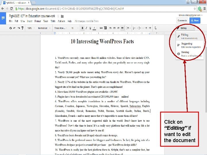 Click on “Editing” if want to edit the document 
