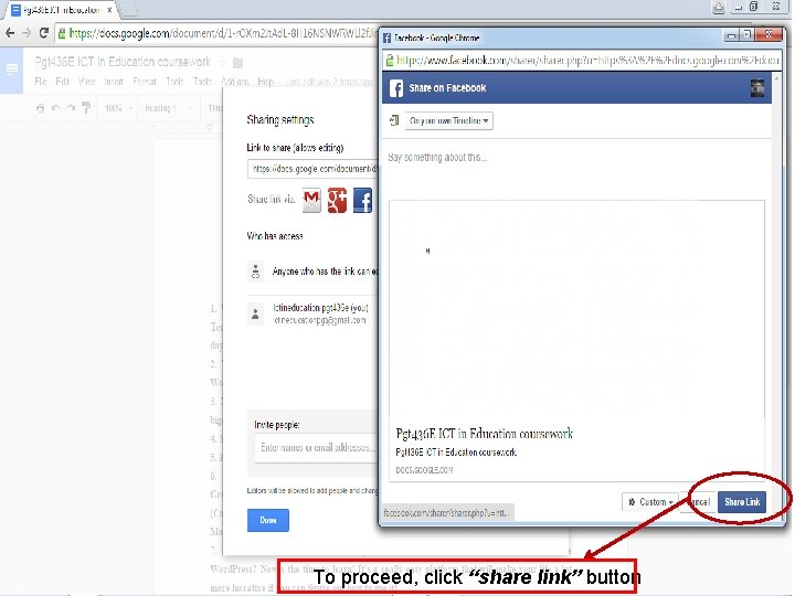 To proceed, click “share link” button To proceed, click “share link” button