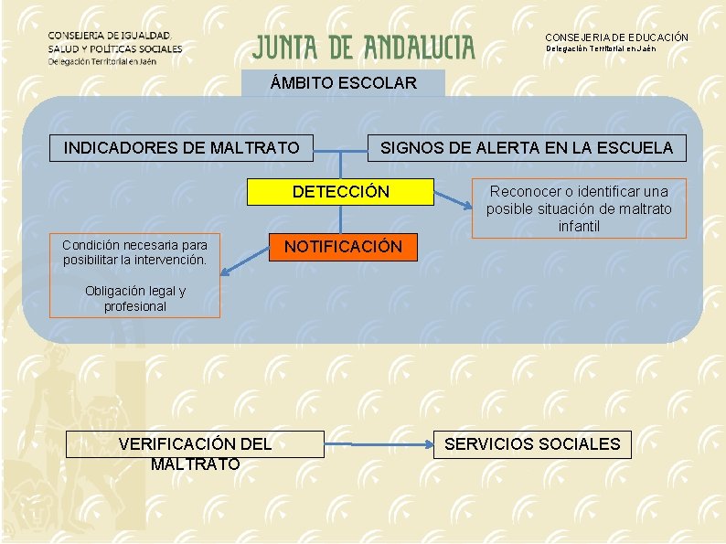 CONSEJERIA DE EDUCACIÓN Delegación Territorial en Jaén ÁMBITO ESCOLAR INDICADORES DE MALTRATO SIGNOS DE