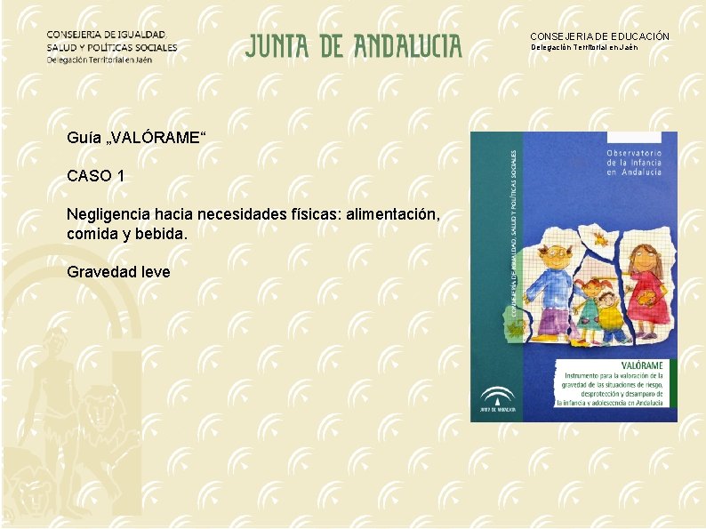 CONSEJERIA DE EDUCACIÓN Delegación Territorial en Jaén Guía „VALÓRAME“ CASO 1 Negligencia hacia necesidades