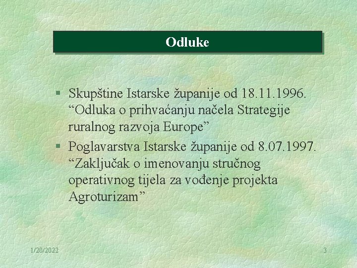 Odluke § Skupštine Istarske županije od 18. 11. 1996. “Odluka o prihvaćanju načela Strategije