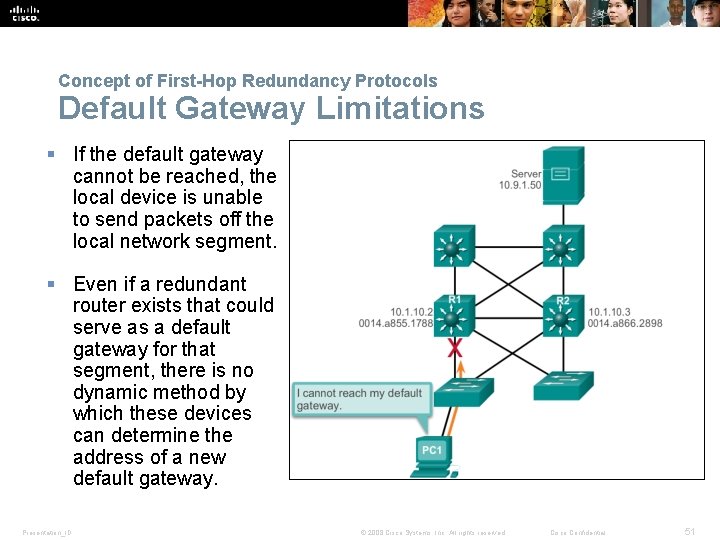 Concept of First-Hop Redundancy Protocols Default Gateway Limitations § If the default gateway cannot