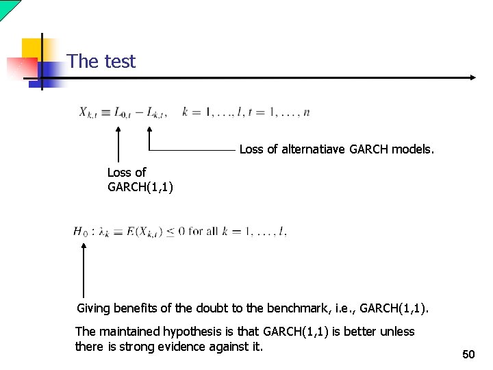 The test Loss of alternatiave GARCH models. Loss of GARCH(1, 1) Giving benefits of The test Loss of alternatiave GARCH models. Loss of GARCH(1, 1) Giving benefits of