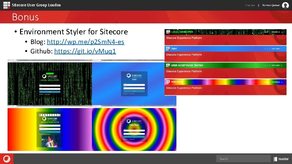Sitecore User Group London Bonus • Environment Styler for Sitecore • Blog: http: //wp.