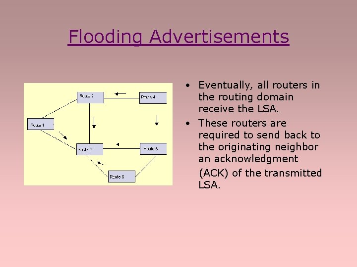 Flooding Advertisements • Eventually, all routers in the routing domain receive the LSA. •